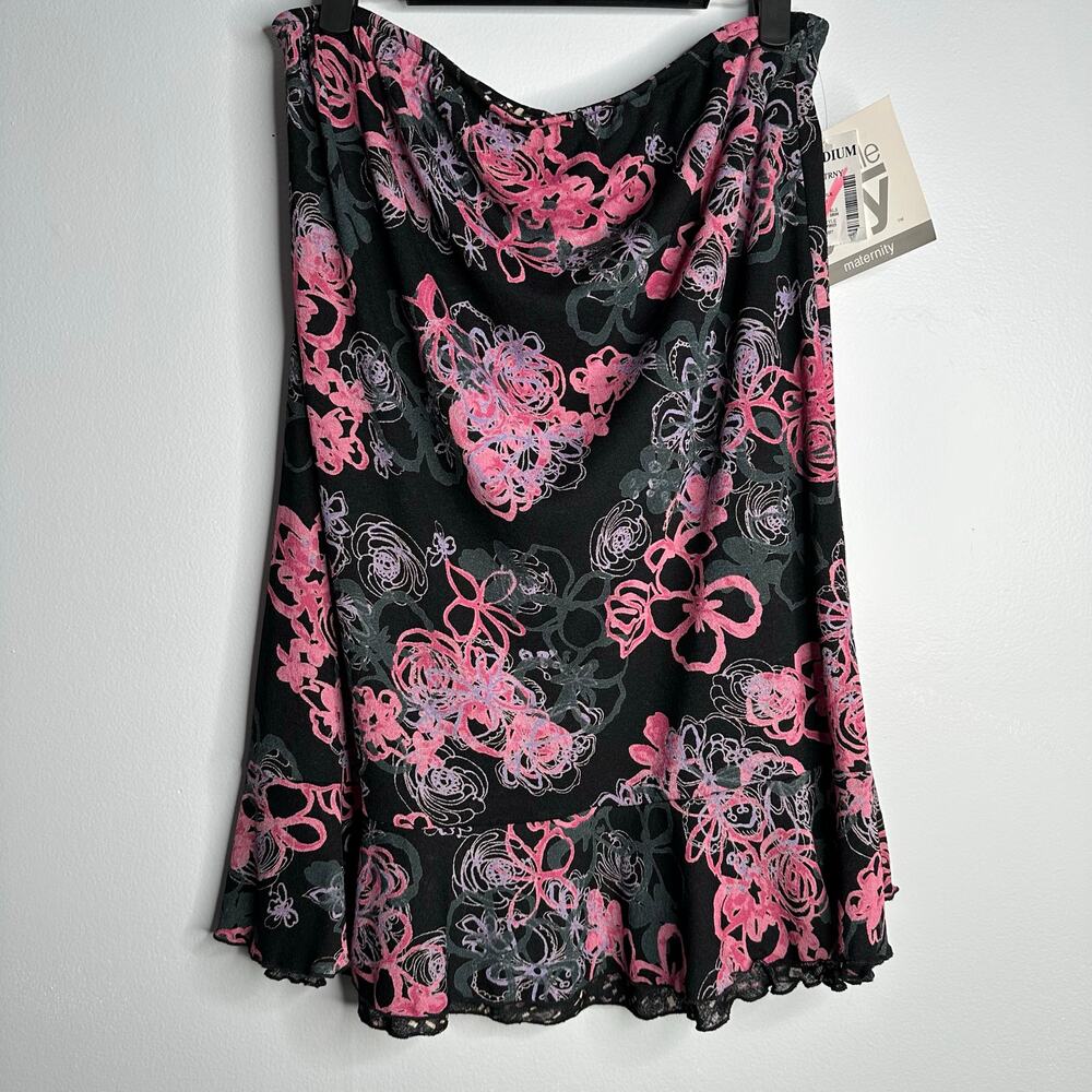 Bundle‎ of Joy Floral Maternity Skirt Women Medium Black Pink NWT Lace Trim Y2K